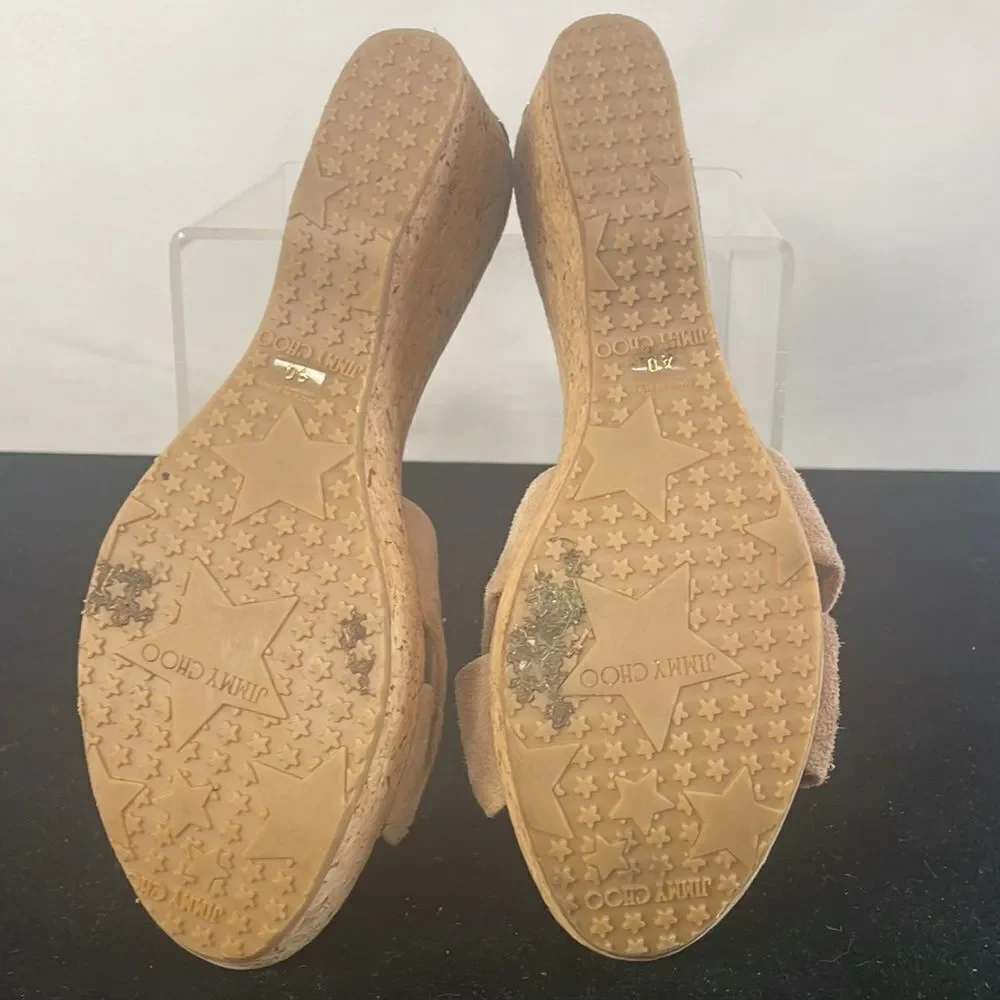 Jimmy Choo Tan Suede Cork Bottom Platforms